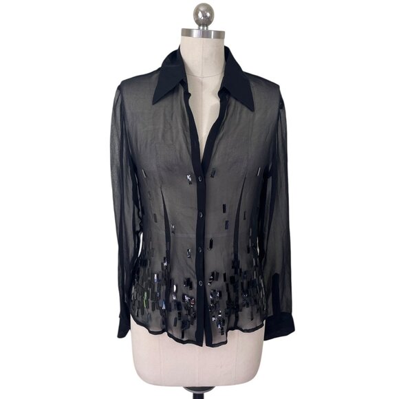 Ice Tops - VTG Y2K Ice Sheer Black Button Down Shirt Womens S-M Whimsigoth